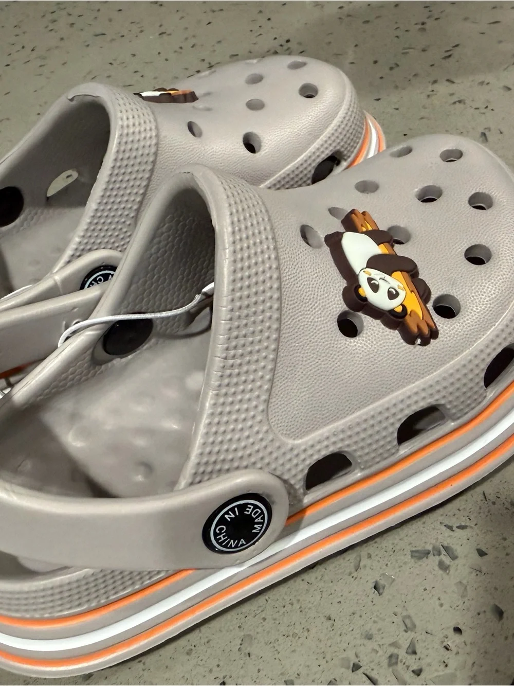 Kids Beige Slip-On Clog Shoes with Monkey Charm
